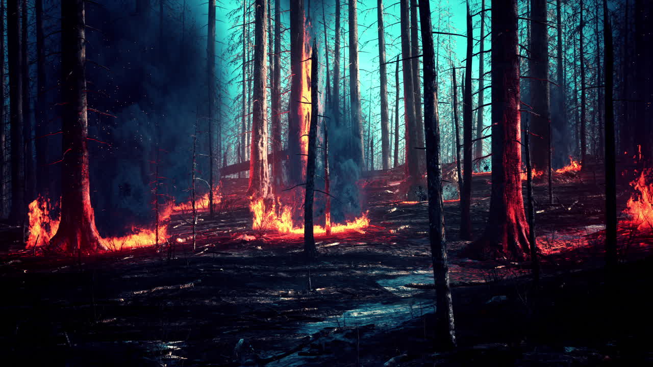 incendio forestal con árboles quemados después de un incendio forestal