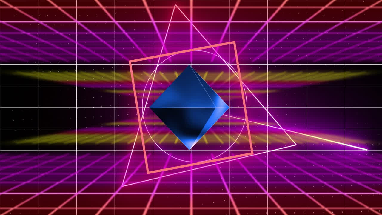 formas geométricas y animación de cuadrícula de neón sobre un fondo futurista