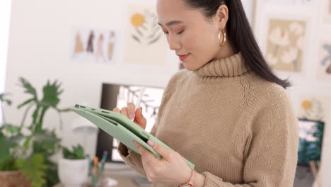 Grafikdesigner,-Asiatische-Frau-Und-Tablet