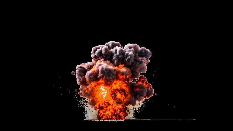 Realistic Ground Explosion with Fire and Billowing Smoke