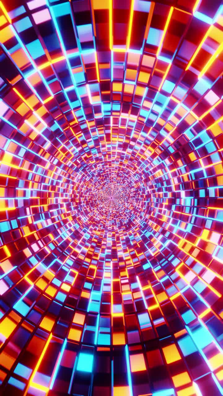 Flying into tunnel, sci-fi spaceship corridor. Futuristic background for tech titles. 3d vertical loop