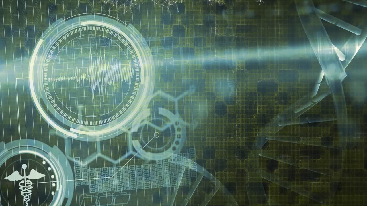 animación de escaneo de alcance y hilado de cadena de adn con procesamiento de datos