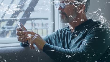 animation of networks of connections over man using smartphone