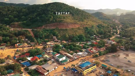 Aerial-shot-of-a-small-town-on-an-Island