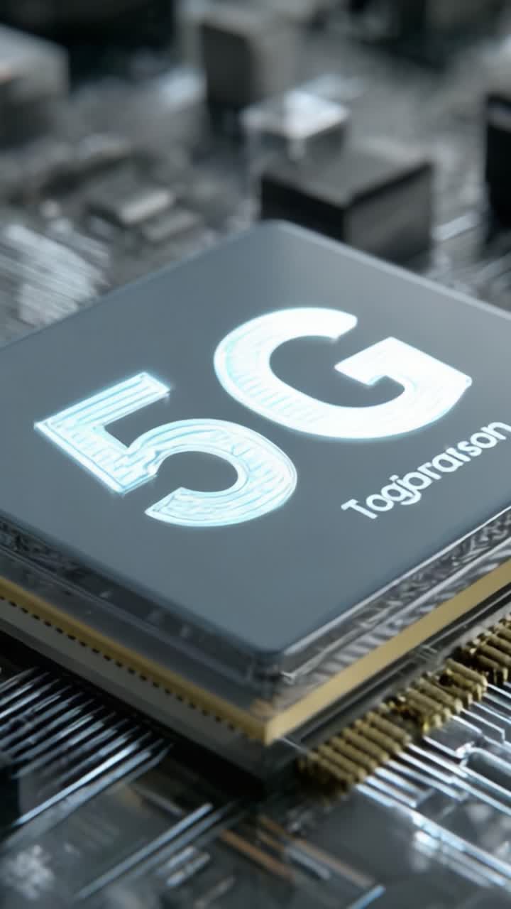 Primo piano di un microchip 5G che mostra la tecnologia avanzata e il potenziale di connettività nell'elettronica moderna