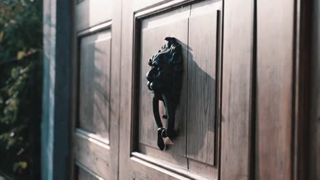 mediterranean mystic lions door knob with a ring on a wooden doors gate architecture italian lombardy of famous villa balbianos side entrance at lake como italy - cinematic