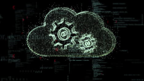 animation of cogs in cloud and data processing over black background