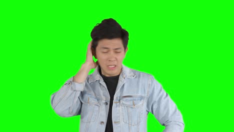 young handsome man looks stressful in studio