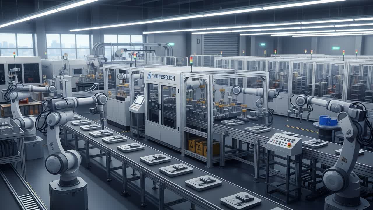 Advanced Robotics in Industrial Manufacturing: Automated Systems and Precision Engineering Workflow in a Modern Factory Environment