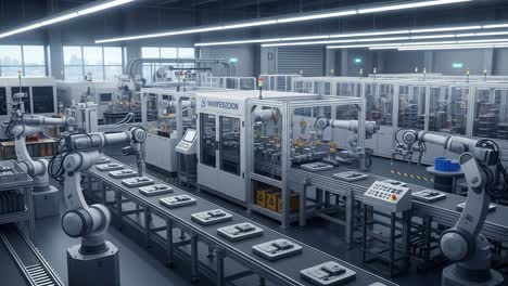 advanced robotics in industrial manufacturing: automated systems and precision engineering workflow in a modern factory environment