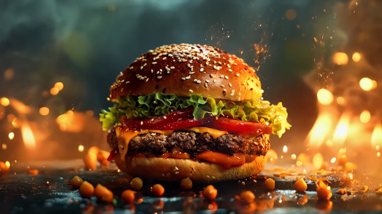 una hamburguesa con lechuga, tomate, queso y tomate en un pan