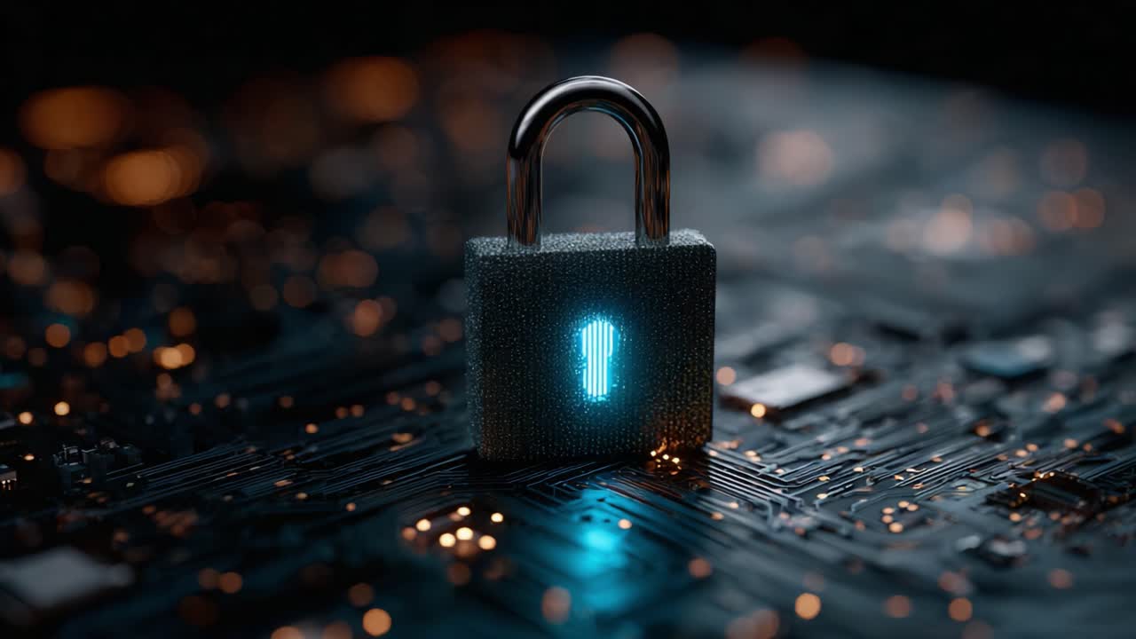 A Symbol of Security: Illuminated Padlock on a Circuit Board Reflecting the Intersection of Technology and Protection, Highlighting the Importance of Digital Safety