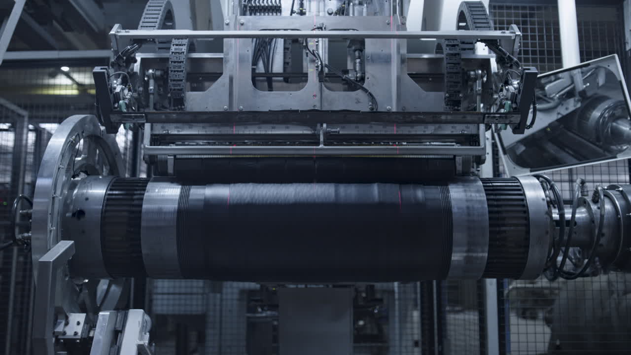 Technological tyre manufacturing machine making new rubber production in factory