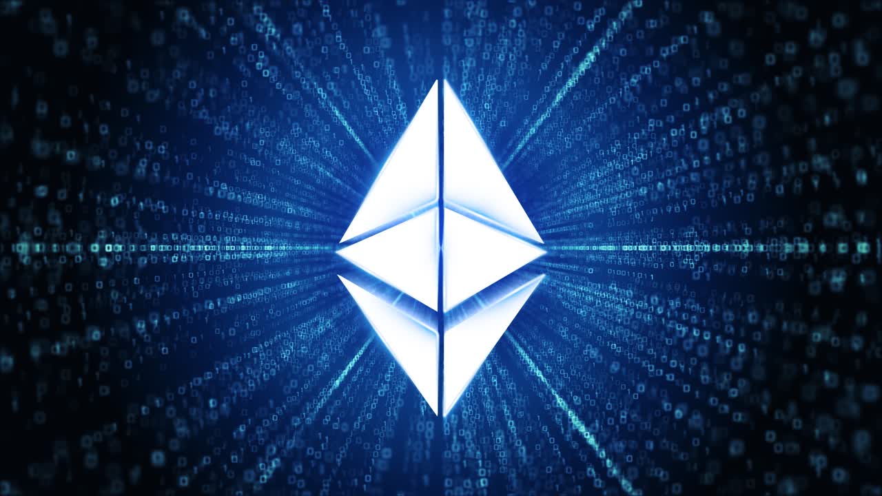 Ethereum icon digital cyber space loop technology tunnel animation eth coin cryptocurrency concept