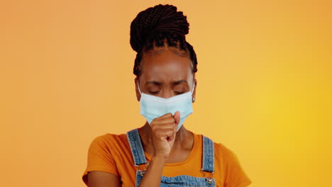 Covid-face-mask,-cough-or-black-woman-sick-via