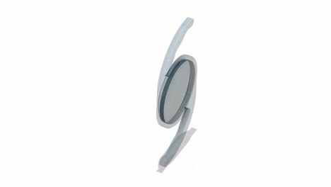 흰색 배경에서 회전하는 안과 및 백내장 수술에 사용되는 투명한 아크릴 안내 렌즈의 3d 그림