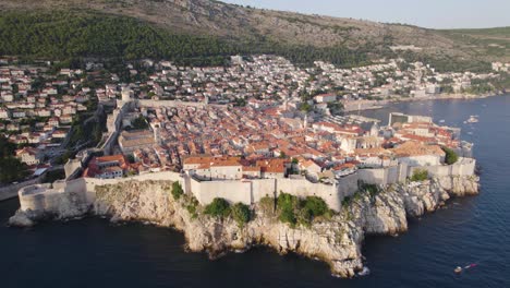 dubrovnik, croatia: aerial in to historic old town, coastline, and adriatic sea