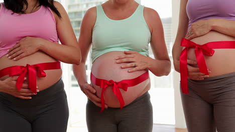 mujeres embarazadas con arcos alrededor de sus protuberancias