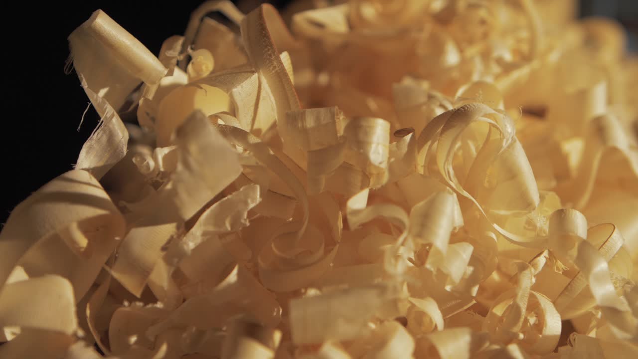Wood shavings from planer piling up, Close up