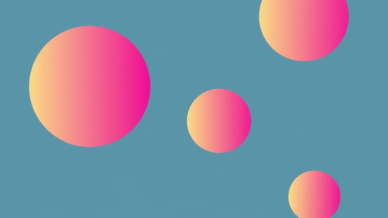 Digital animation of circular abstract shapes forming against purple spheres floating on black backg