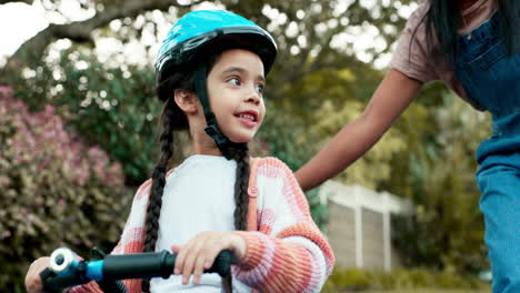 bike, mother and daughter with learning