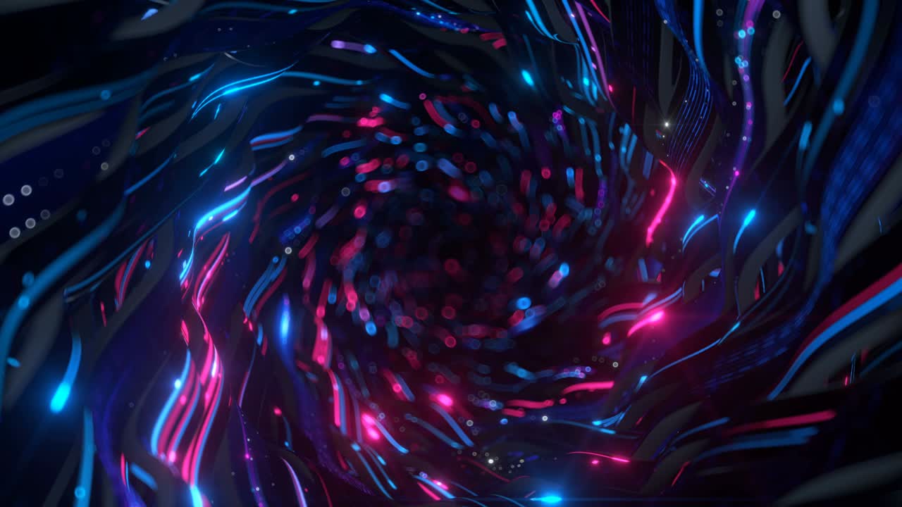 Modro-růžová neonová červí díra, 3D render, plynulá smyčková animace