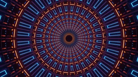 fast teal and orange turning, rotating and expanding round circular designs, patterns and particles, motion graphics sci fi