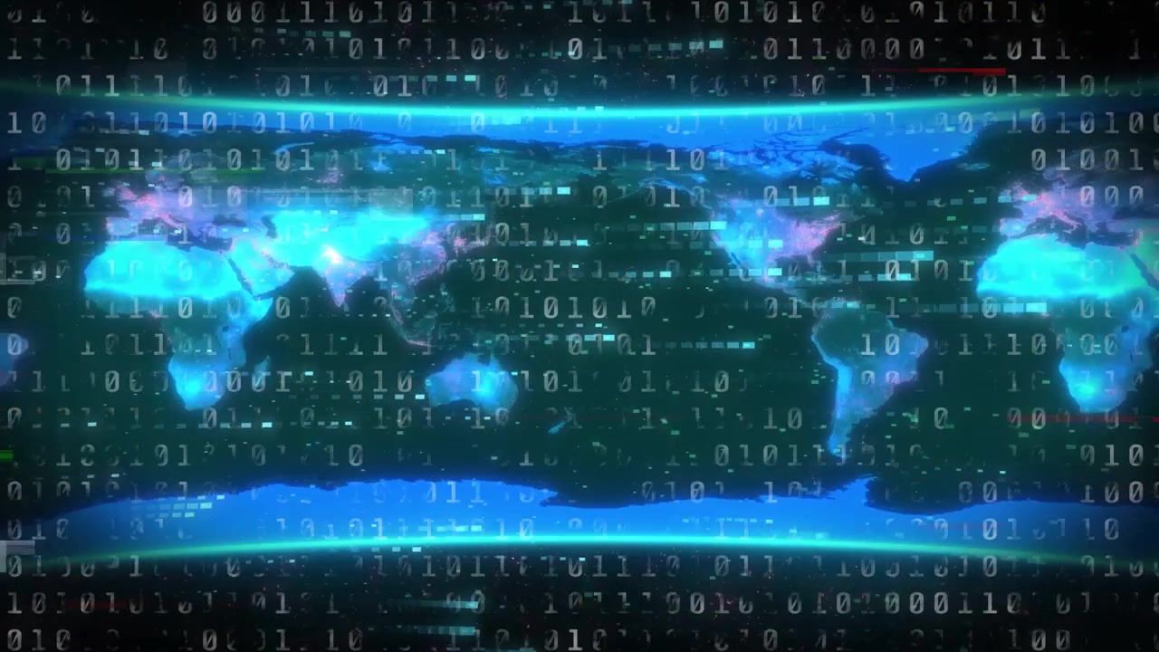 On load map appearing in cyan and teal, pulsing while scan bands sweeping, visualizing binary data