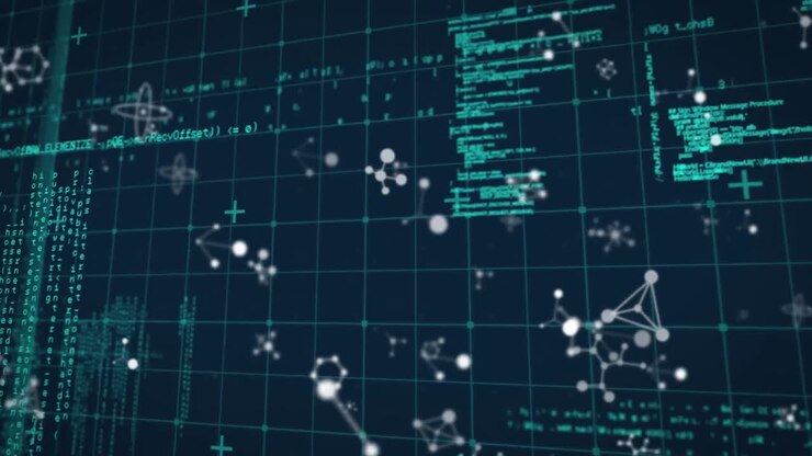 Animation of data processing and molecules over gird