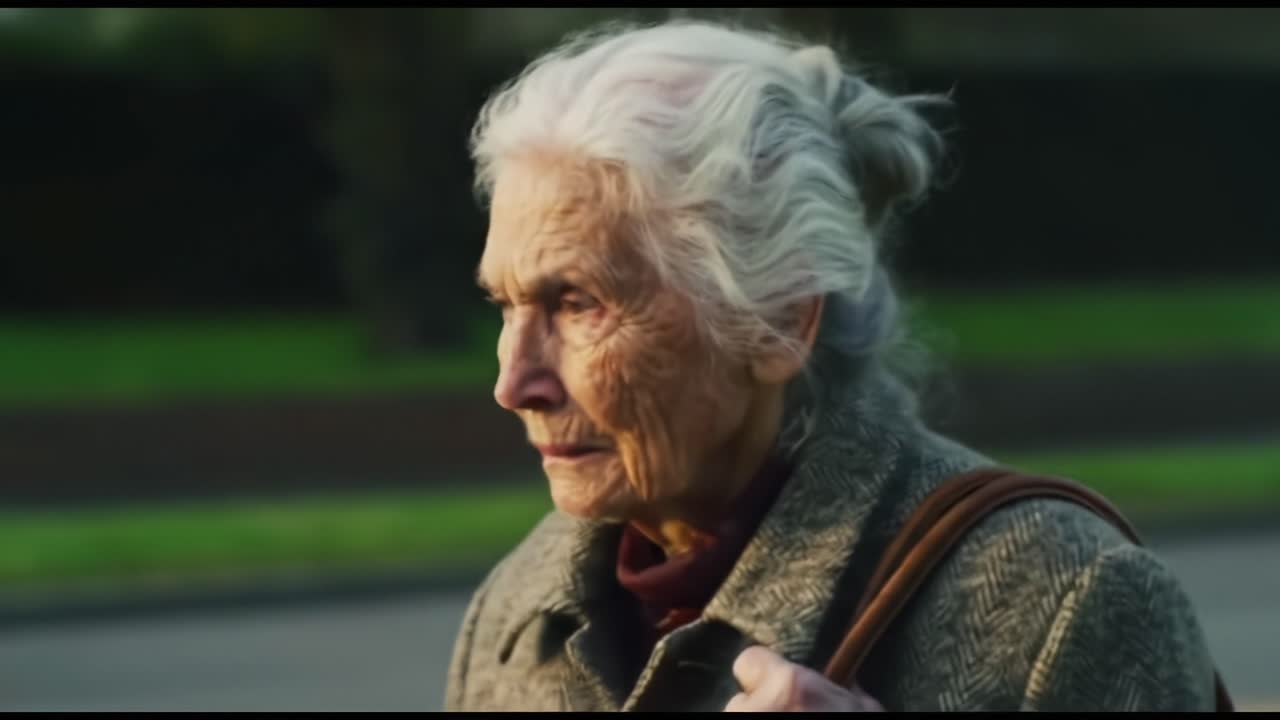 A Reflective Journey of an Elderly Woman Embracing Change in a Serene Outdoor Setting, Capturing Her Emotions and Thoughts Throughout a Transformative Moment