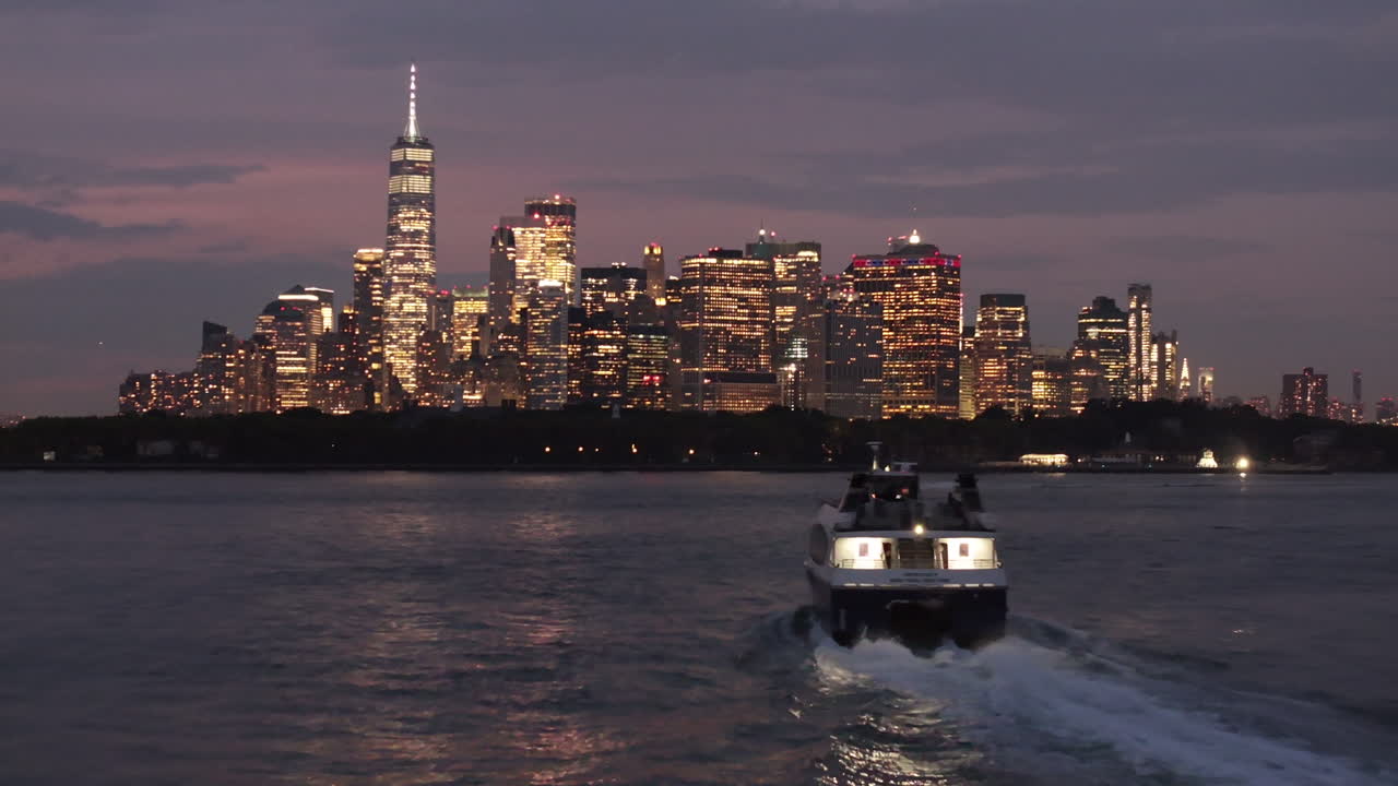 Shot on a summer evening with the Manhattan skyline in the background.