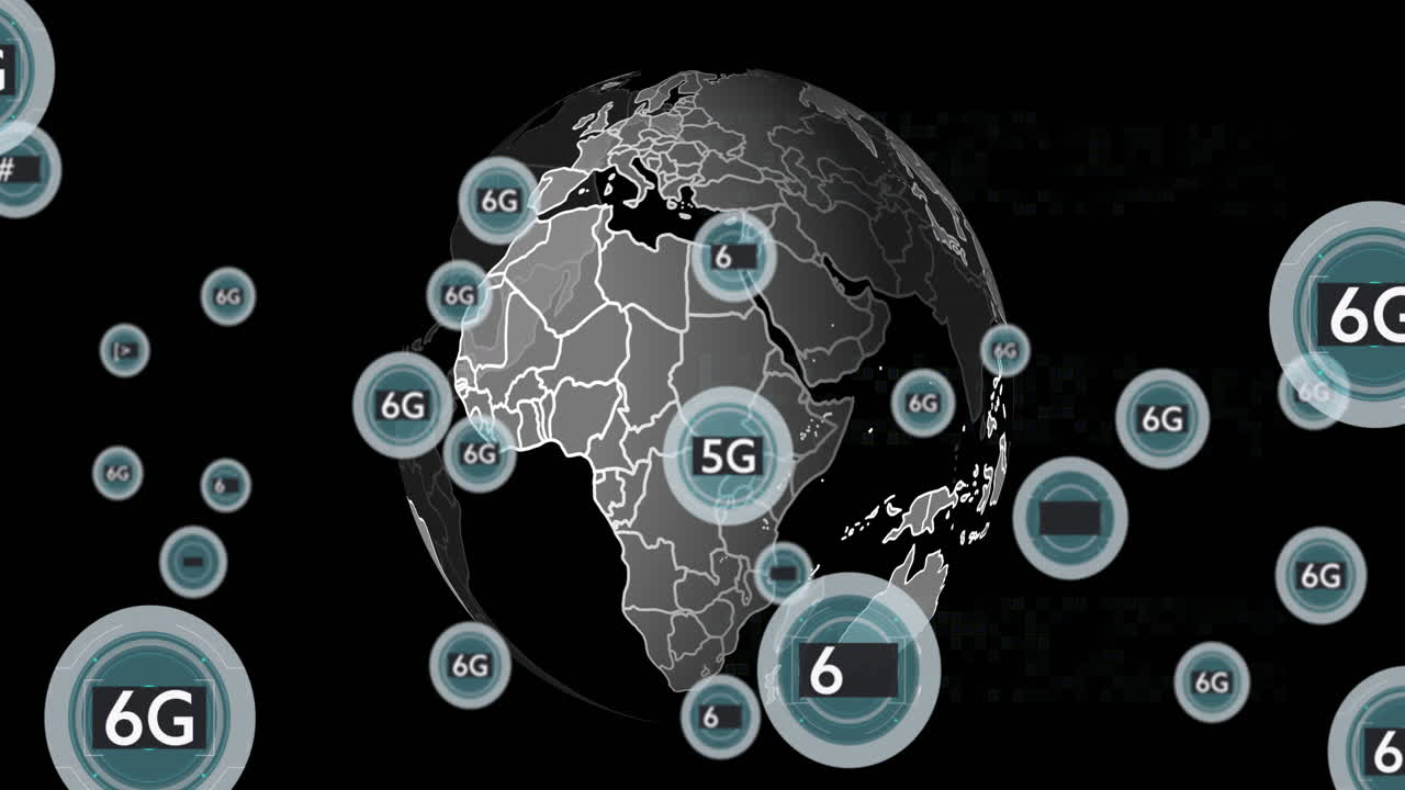 animación de procesamiento de texto y datos 5g y 6g en todo el mundo