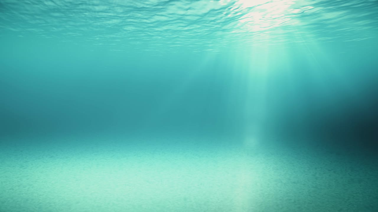 Underwater scene with sunlight filtering through the water