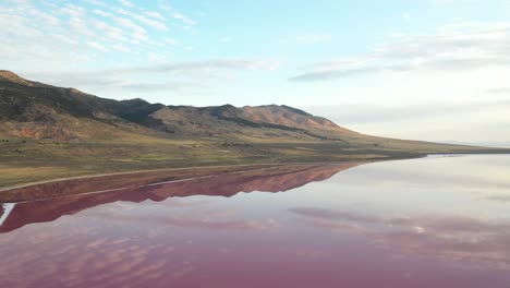 aerial view of pink salt lake scenery