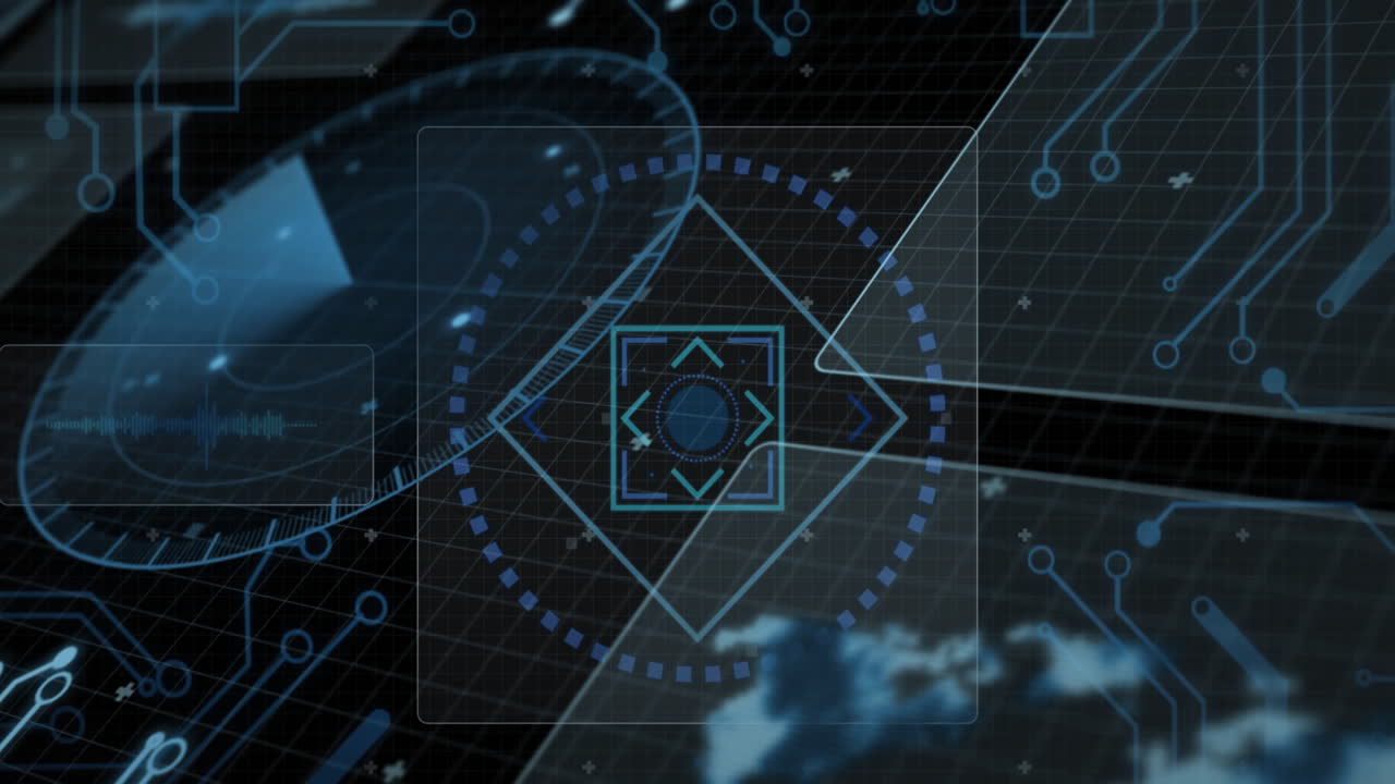Animation of interface with round scanner, microprocessor connections and data processing