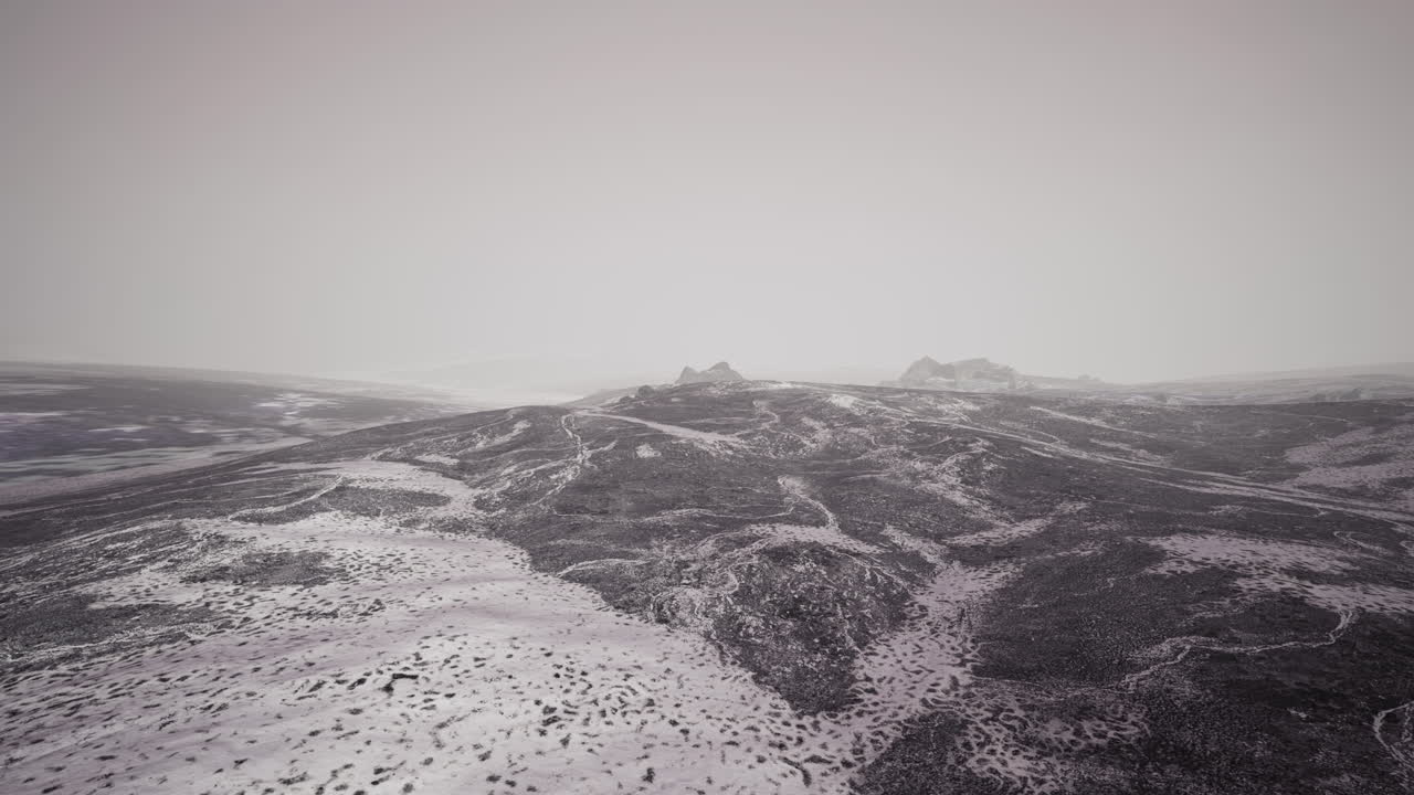 Dramatic winter dark desert steppe on a highland mountain plateau