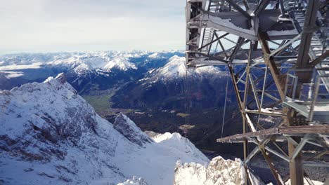 inside cable car gondola on a snowy winter mountain in the alps on zugspitze