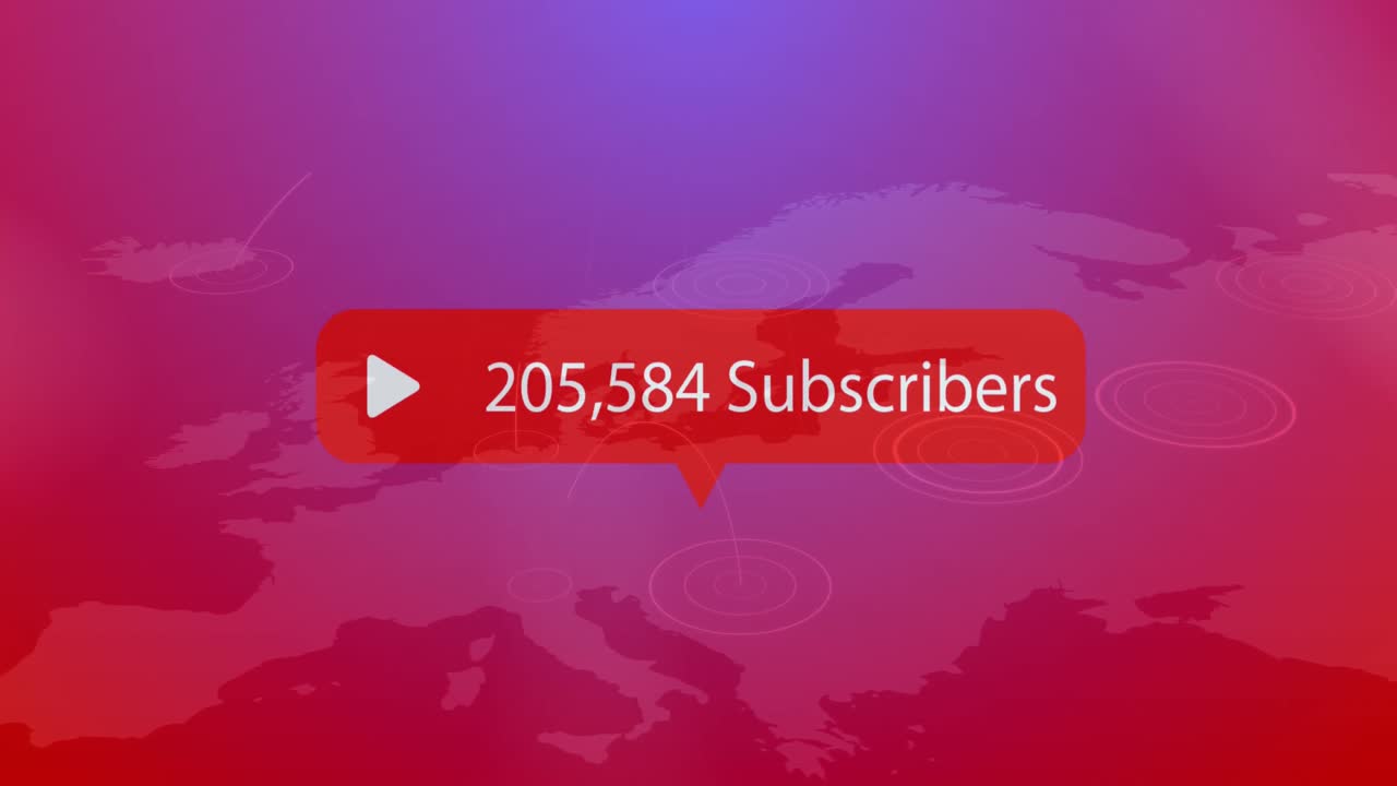 animación de los suscriptores de las redes sociales notificación sobre el mapa europeo en fondo rosa