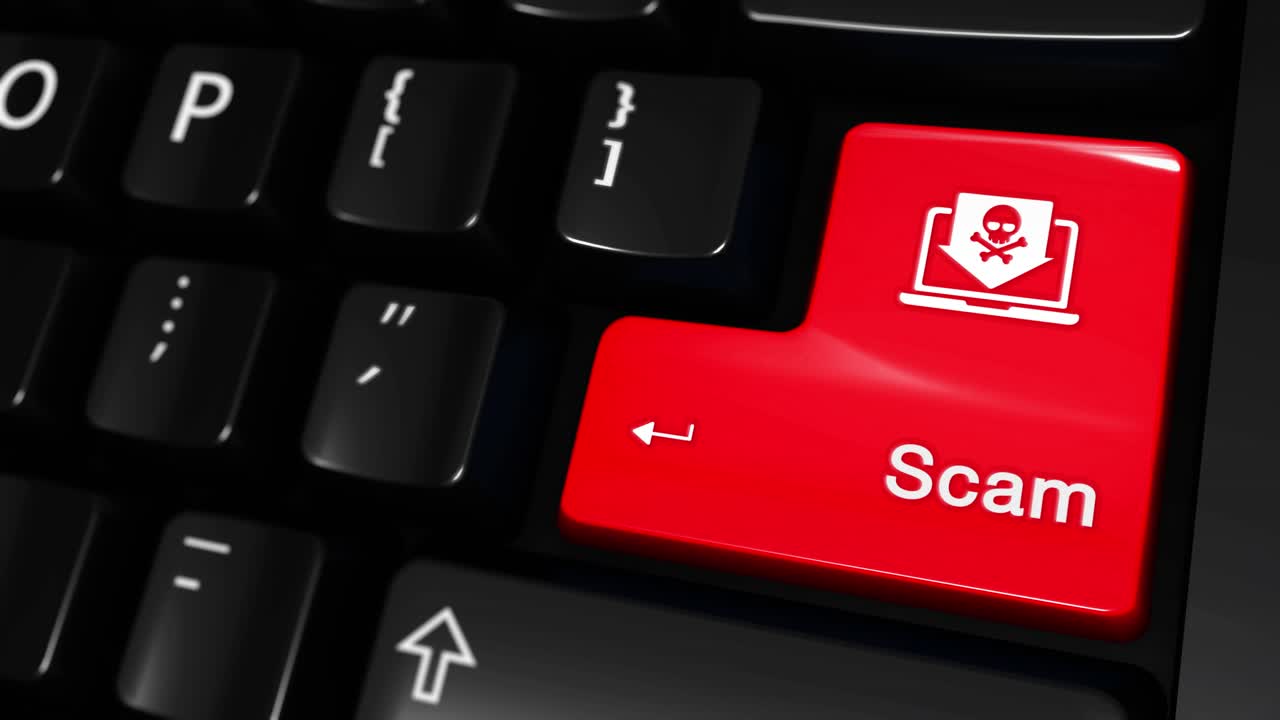 Computer Keyboard with Red Scam Key