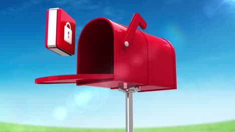 lock icon in the mailbox on blue sky background