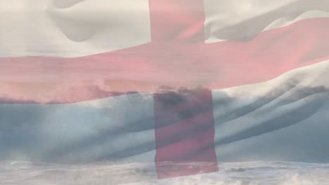 Composición-Digital-De-Ondear-La-Bandera-De-Inglaterra-Contra-Las-Olas-En-El-Mar