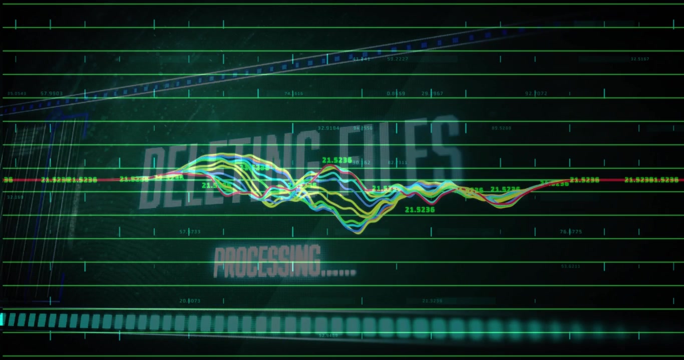 Scan bars fading in, waves rising and peaking, showing readouts, processing remaining on tech HUD