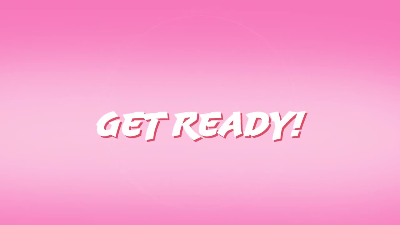 분홍색 그라디엔트 배경에 박동하는 원 위에 준비 텍스트의 디지털 애니메이션