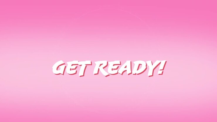Digital animation of get ready text over pulsating circle against pink gradient background