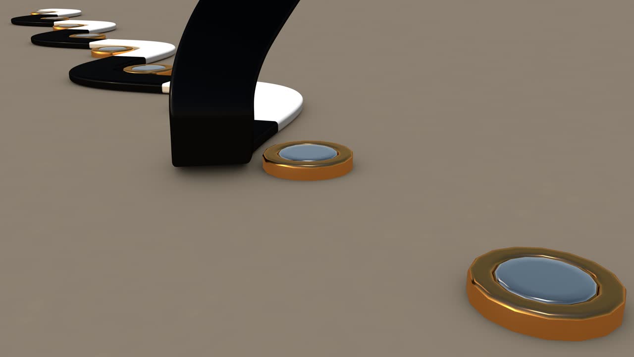 animación 3d de gráficos abstractos. un objeto largo cayendo desde arriba, alrededor de un objeto redondo.