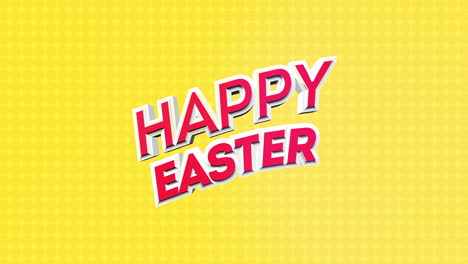 cheerful happy easter text on bold red letters against yellow background