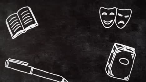 animación de iconos escolares sobre un fondo gris.