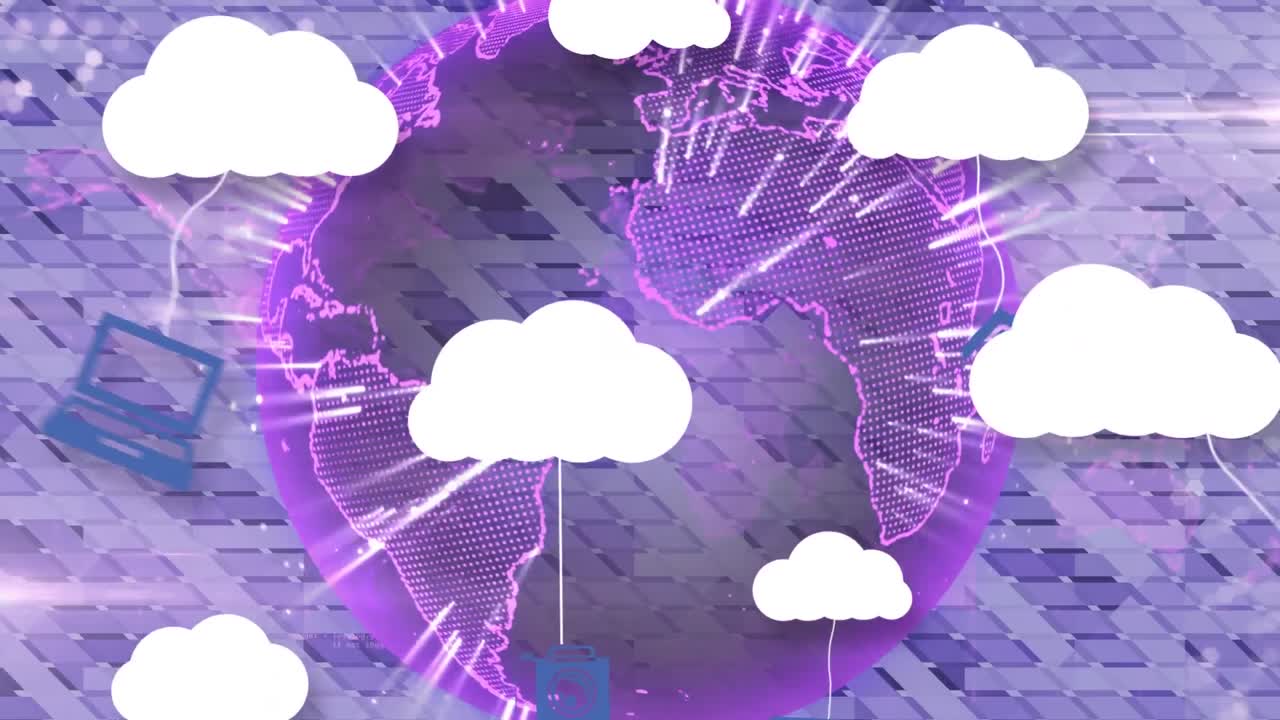 animación de nubes e iconos digitales en todo el mundo