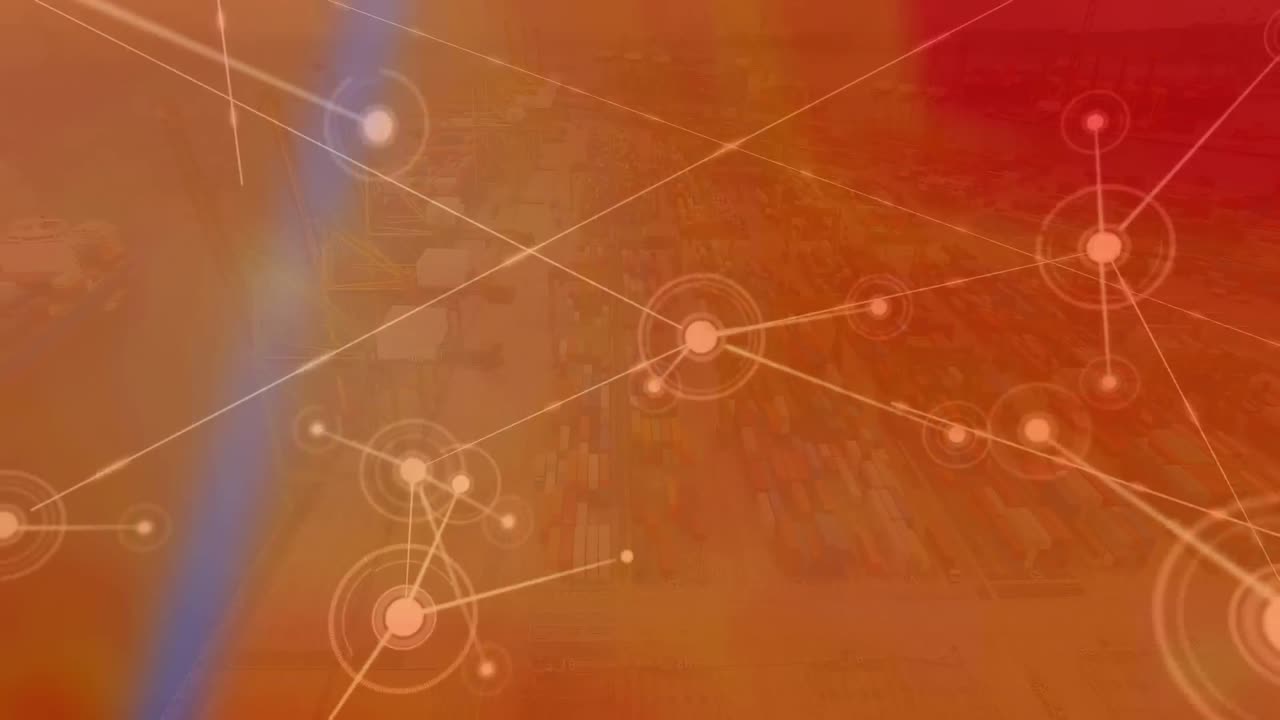 composición digital de la red de conexiones frente a la vista aérea del paisaje urbano