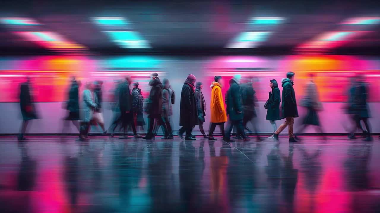 A Vibrant Display of Urban Life in Motion Captured at a Station, Illustrating the Dynamic Energy and Diversity of Commuters Navigating Their Daily Journeys
